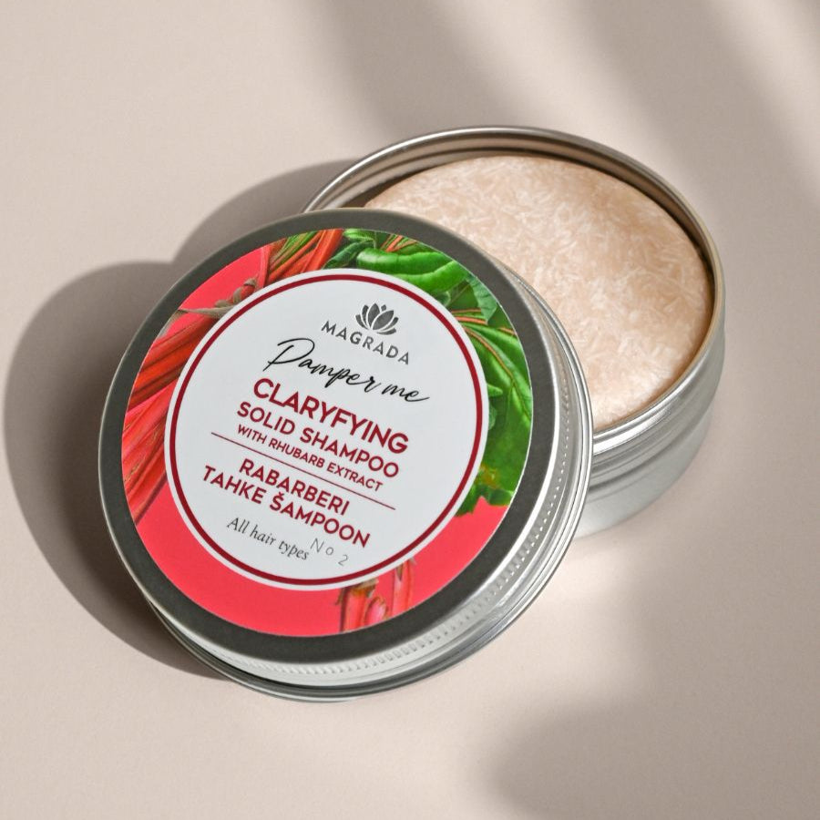 Dzidrinošs cietais šampūns ar rabarberu ekstraktu